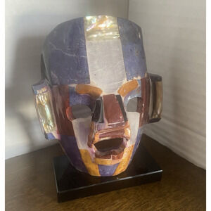 5" mosaic ceremonial burial death mask replica semi-precious stones Aztec Mayan